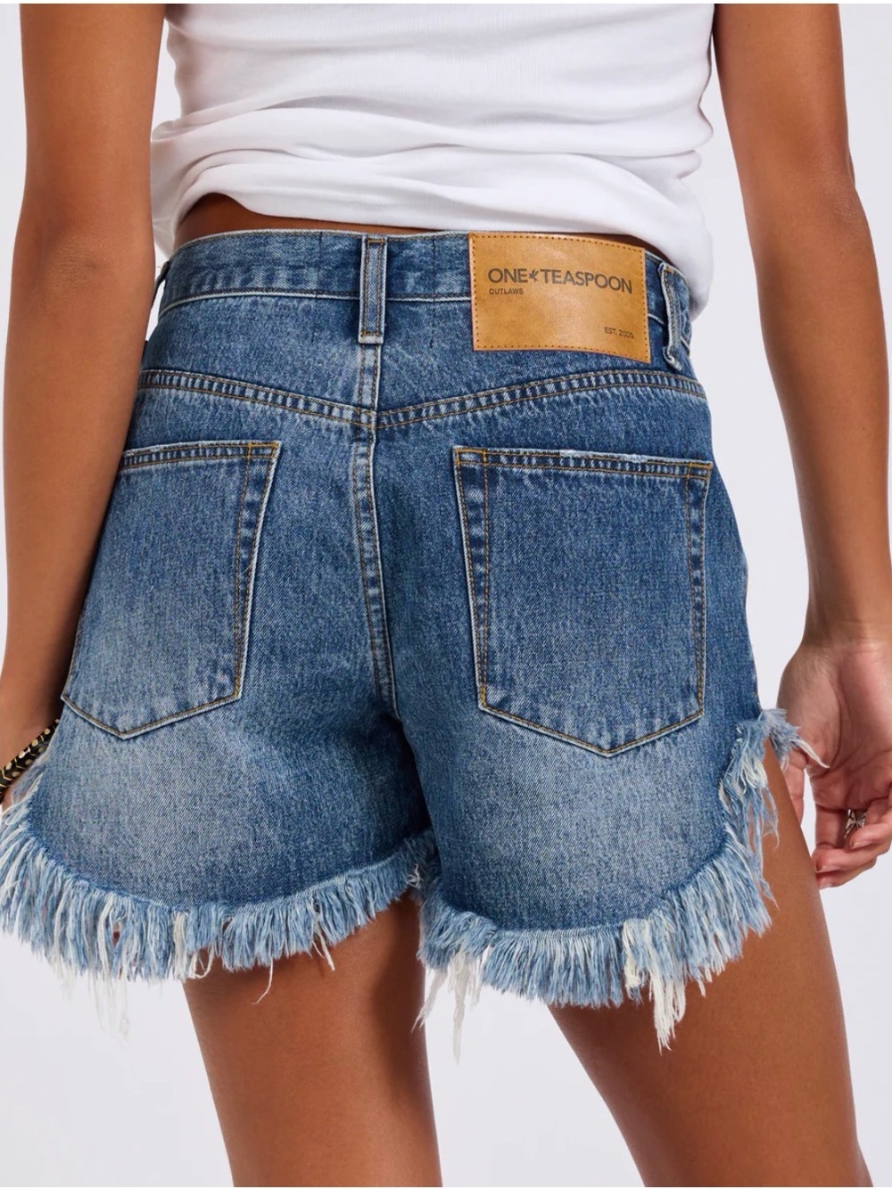 One Teaspoon Outlaws Mid Waist Mid Length Denim Shorts - Blue Love size 30